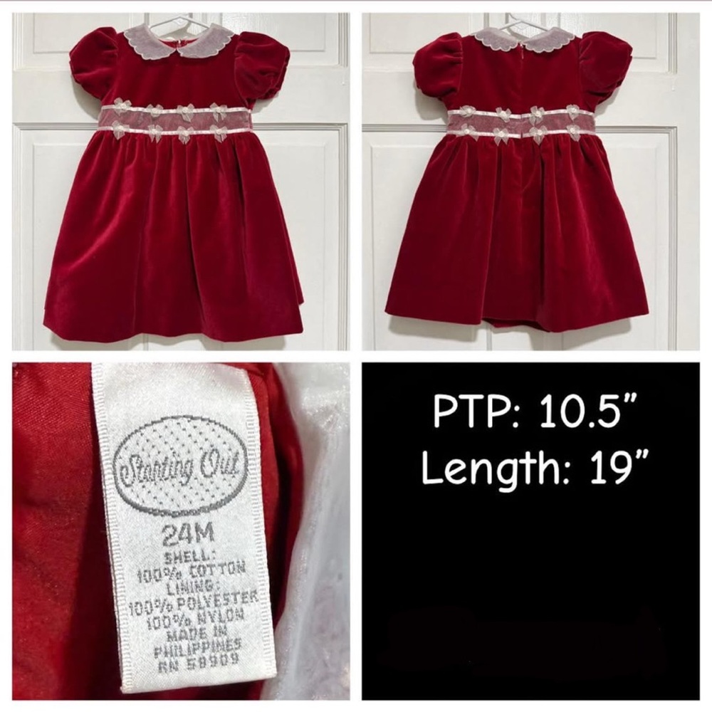 Red Velveteen Vintage Lace 1990s Short Sleeve Baby Girl Dress 24 Months